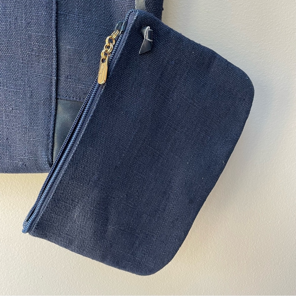VTG Salvatore Ferragamo Firenze 8 Navy Blue Denim Leather Tote Shoulder Bag - Picture 11 of 14